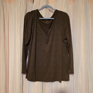 torrid Dark Brown Long-Sleeve V-Neck Henley Top